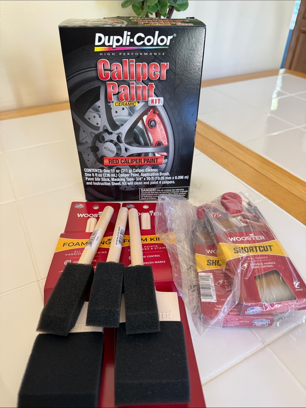 Dupli Color Car Red Caliper Paint with Ceramic Kit plus Wooster Paint Brushes